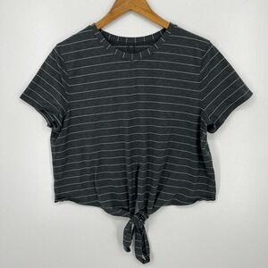 Lululemon Time To Restore Top Women's Size 6 Gray Striped‎ Front Tie
